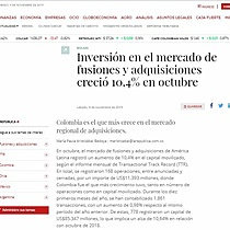 Inversin en el mercado de fusiones y adquisiciones creci 10,4% en octubre